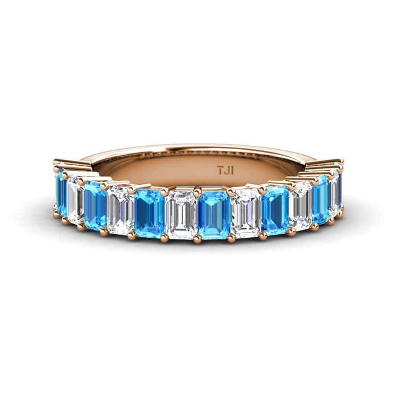 Alaya 5.04 ctw (5x3 mm) Emerald Cut Blue Topaz and Lab Grown Diamond 14 Stone Wedding Band 