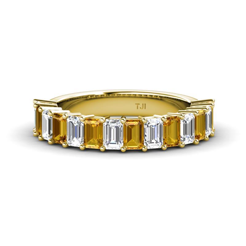 Alaya 4.41 ctw (5x3 mm) Emerald Cut Citrine and Lab Grown Diamond 14 Stone Wedding Band 