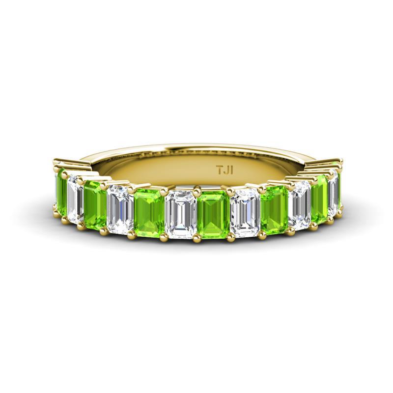 Alaya 4.90 ctw (5x3 mm) Emerald Cut Peridot and Lab Grown Diamond 14 Stone Wedding Band 