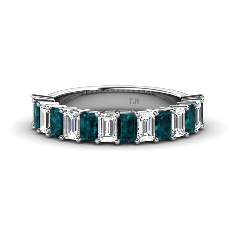 Alaya 5.04 ctw (5x3 mm) Emerald Cut London Blue Topaz and Lab Grown Diamond 14 Stone Wedding Band 