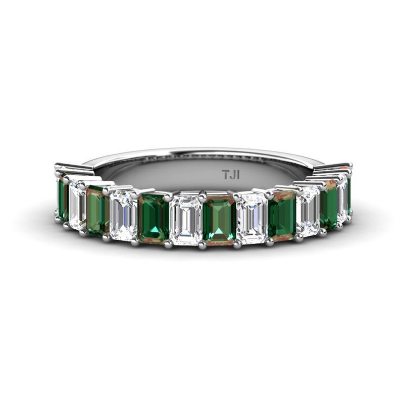 Alaya 5.04 ctw (5x3 mm) Emerald Cut Lab Created Alexandrite and Lab Grown Diamond 14 Stone Wedding Band 