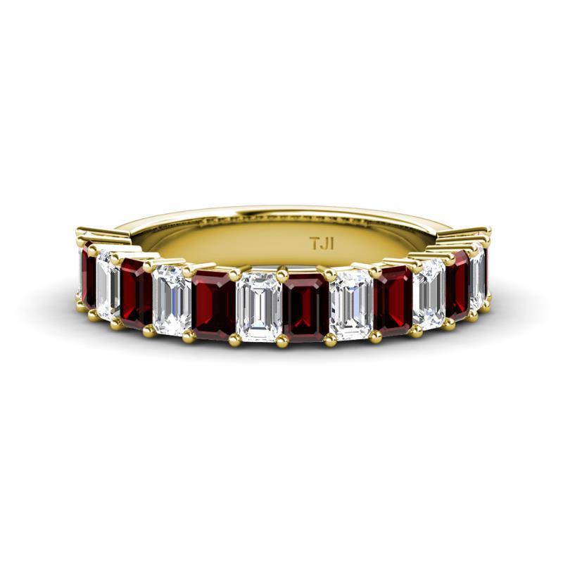 Alaya 5.25 ctw (5x3 mm) Emerald Cut Red Garnet and Lab Grown Diamond 14 Stone Wedding Band 