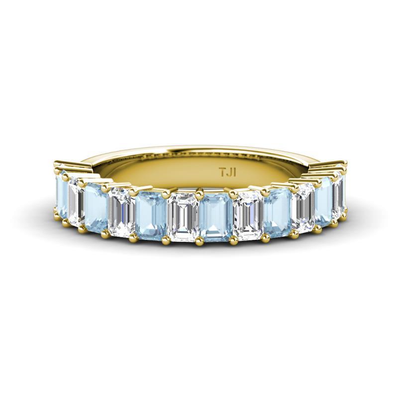 Alaya 4.20 ctw (5x3 mm) Emerald Cut Aquamarine and Lab Grown Diamond 14 Stone Wedding Band 