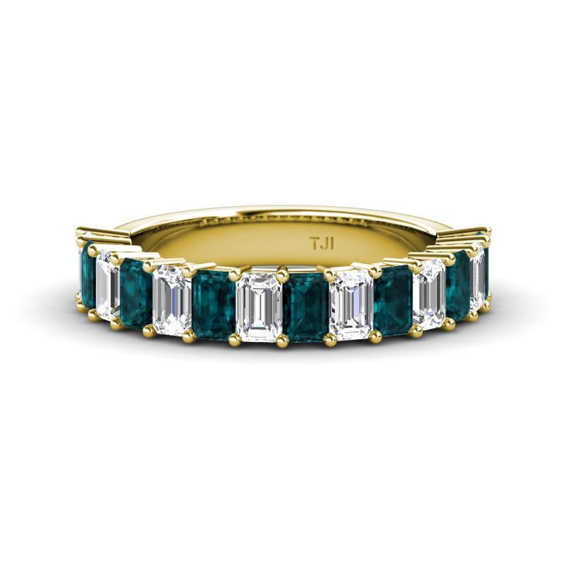 Alaya 5.04 ctw (5x3 mm) Emerald Cut London Blue Topaz and Lab Grown Diamond 14 Stone Wedding Band 