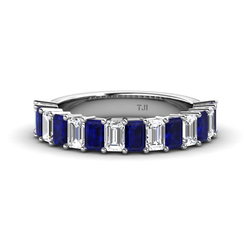 Alaya 4.55 ctw (5x3 mm) Emerald Cut Blue Sapphire and Lab Grown Diamond 14 Stone Wedding Band 