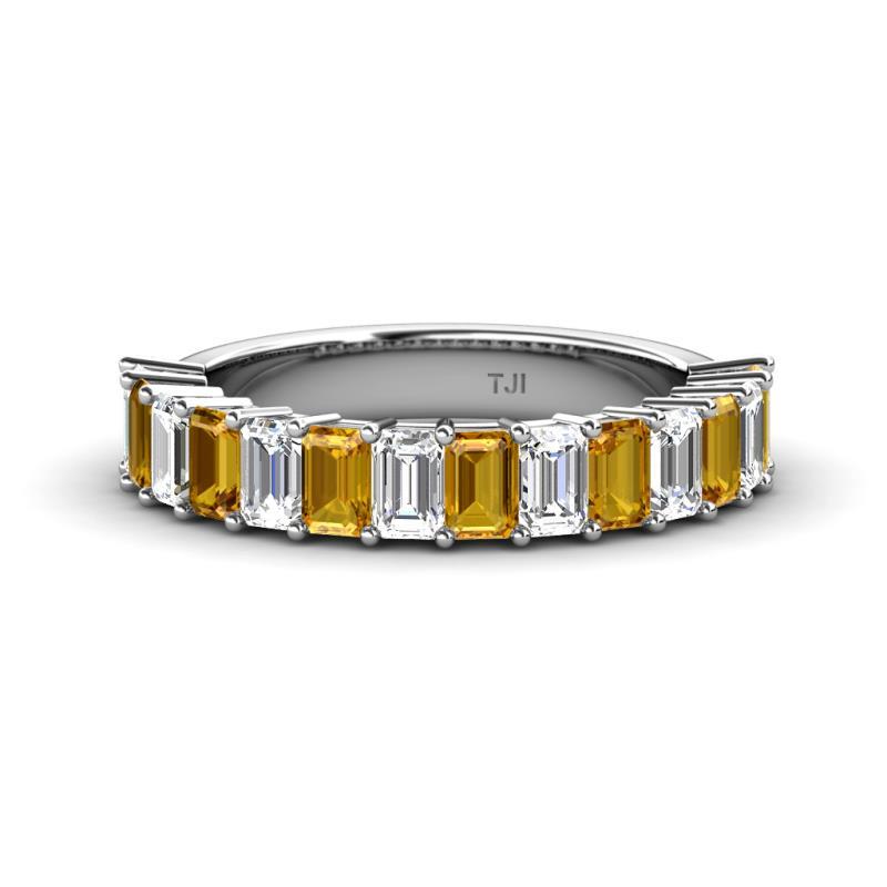 Alaya 4.41 ctw (5x3 mm) Emerald Cut Citrine and Lab Grown Diamond 14 Stone Wedding Band 