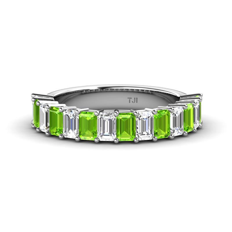 Alaya 4.90 ctw (5x3 mm) Emerald Cut Peridot and Lab Grown Diamond 14 Stone Wedding Band 