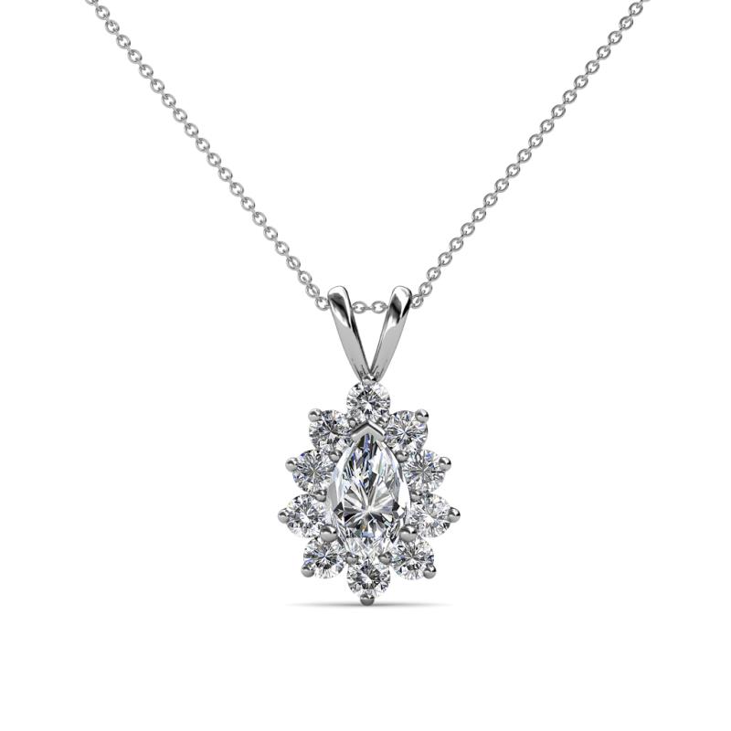 Giselle 0.90 ctw (6x4 mm) Pear Cut Lab Grown Diamond and Round Natural Diamond Halo Pendant 