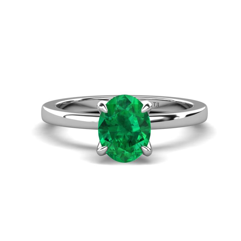 Jenna 1.65 ct (9x7 mm) Oval Cut Lab Created Emerald Solitaire Engagement Ring 