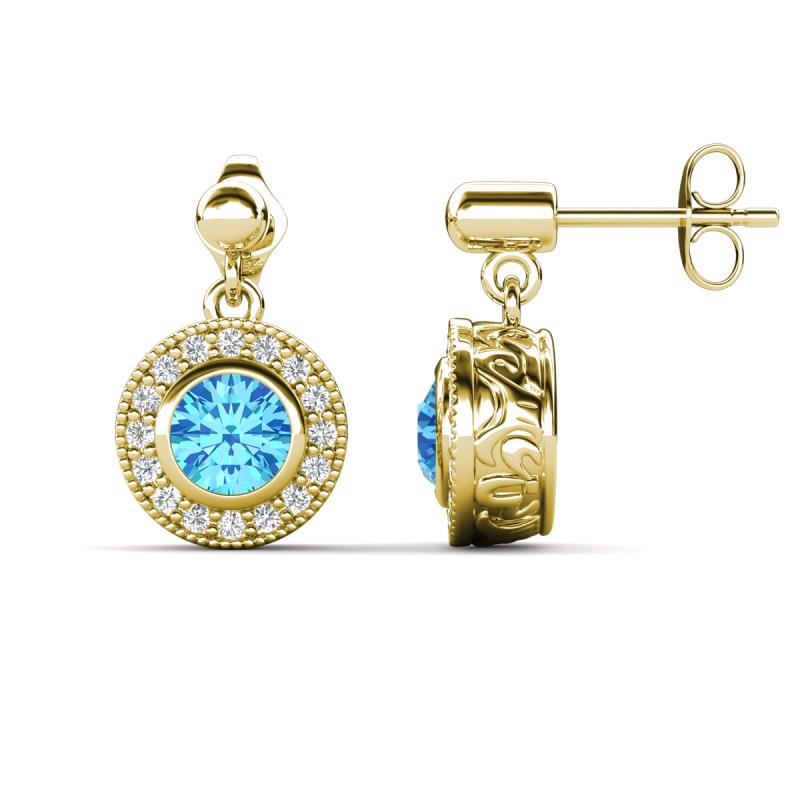Gila 1.58 ctw (5.50 mm) Round Blue Topaz and Natural Diamond Halo Drop and Dangle Earrings 