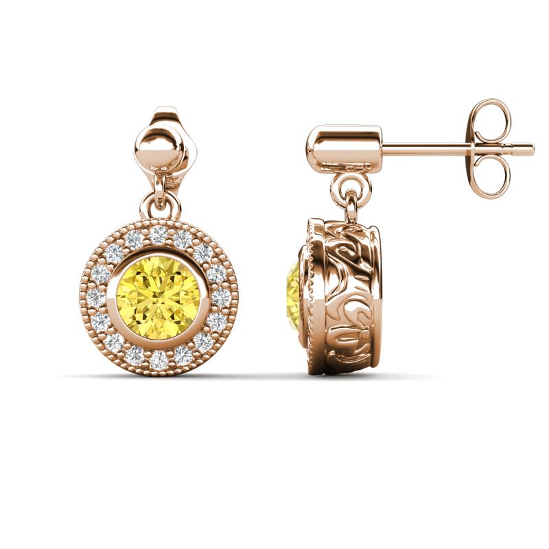 Gila 1.64 ctw (5.50 mm) Round Lab Created Yellow Sapphire and Natural Diamond Halo Drop and Dangle Earrings 