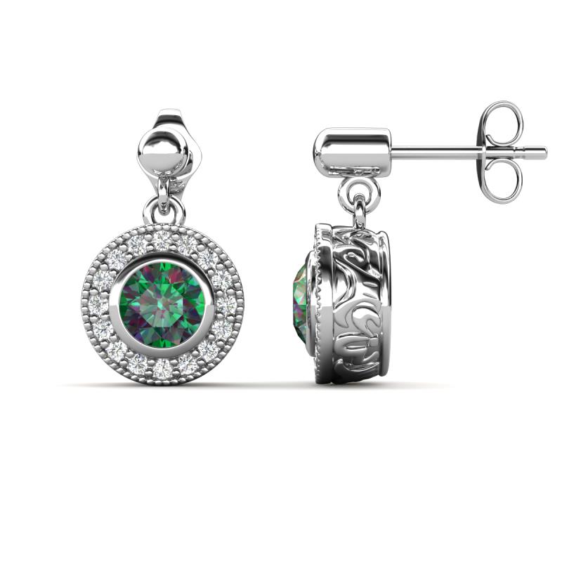 Gila 2.12 ctw (5.50 mm) Round Lab Created Alexandrite and Natural Diamond Halo Drop and Dangle Earrings 