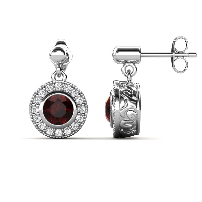 Gila 1.69 ctw (5.50 mm) Round Red Garnet and Natural Diamond Halo Drop and Dangle Earrings 