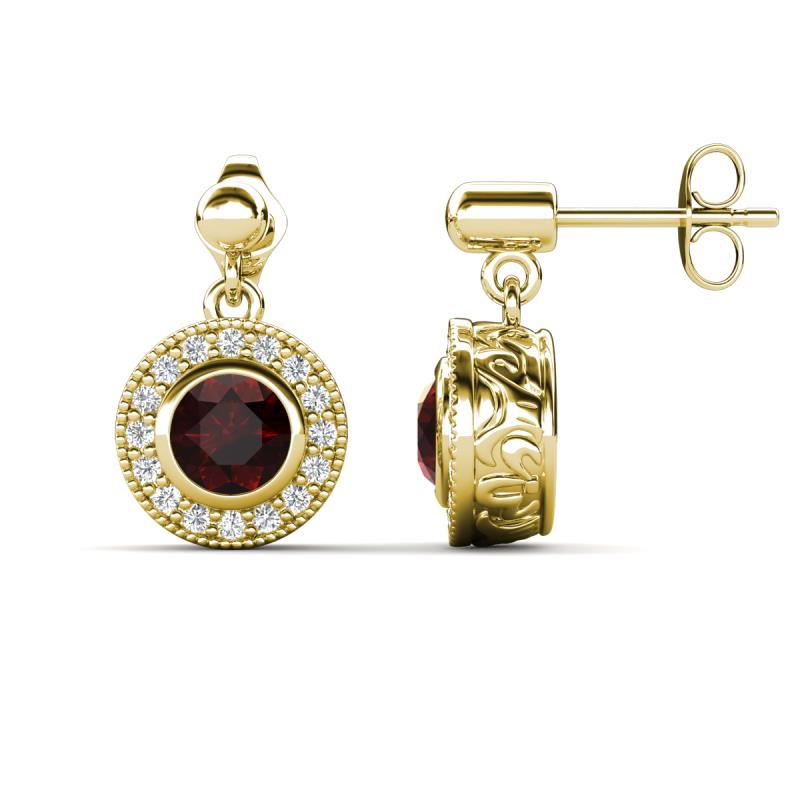 Gila 1.69 ctw (5.50 mm) Round Red Garnet and Natural Diamond Halo Drop and Dangle Earrings 