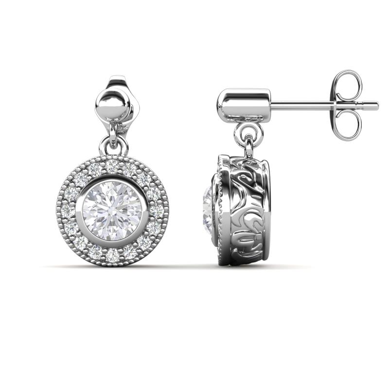Gila 1.64 ctw (5.50 mm) Round Lab Created White Sapphire and Natural Diamond Halo Drop and Dangle Earrings 