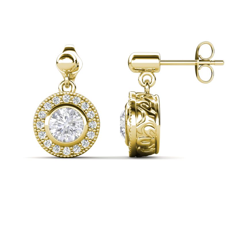 Gila 1.64 ctw (5.50 mm) Round Lab Created White Sapphire and Natural Diamond Halo Drop and Dangle Earrings 