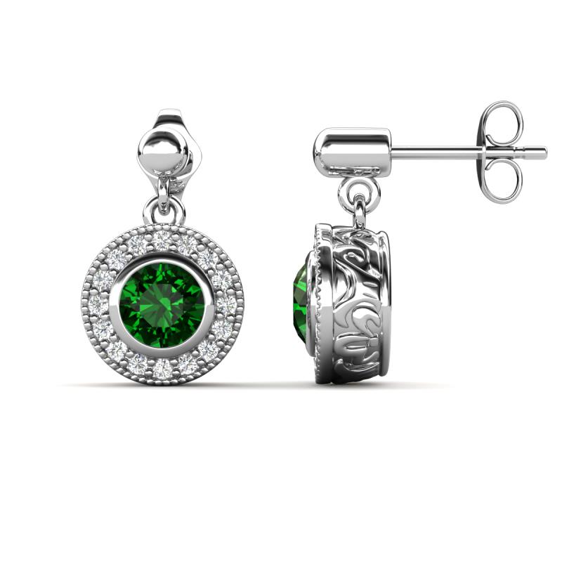 Gila 1.48 ctw (5.50 mm) Round Lab Created Emerald and Natural Diamond Halo Drop and Dangle Earrings 