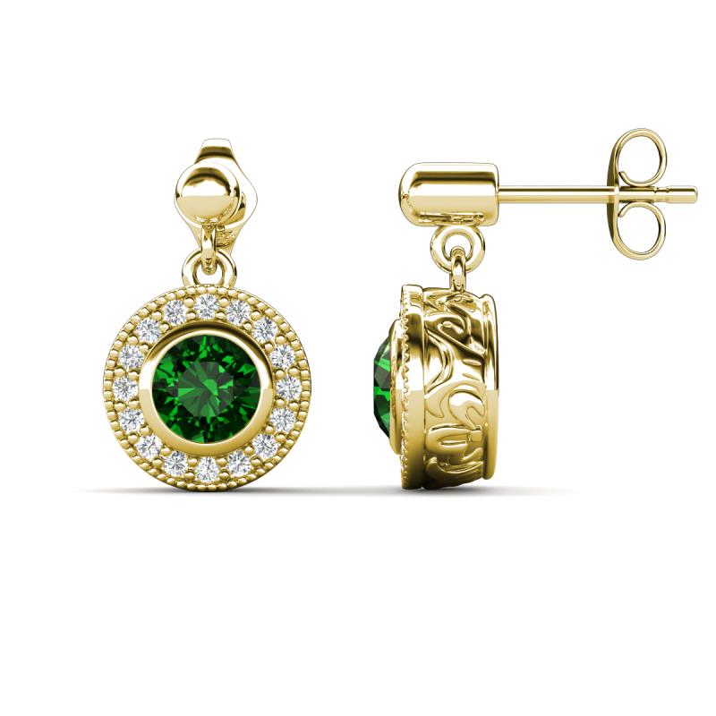 Gila 1.48 ctw (5.50 mm) Round Lab Created Emerald and Natural Diamond Halo Drop and Dangle Earrings 