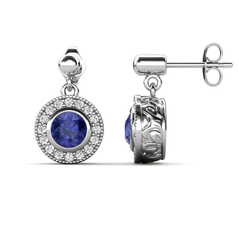 Gila 1.56 ctw (5.50 mm) Round Iolite and Natural Diamond Halo Drop and Dangle Earrings 