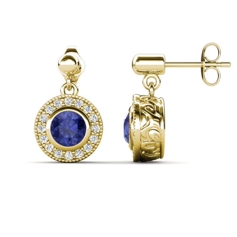 Gila 1.56 ctw (5.50 mm) Round Iolite and Natural Diamond Halo Drop and Dangle Earrings 