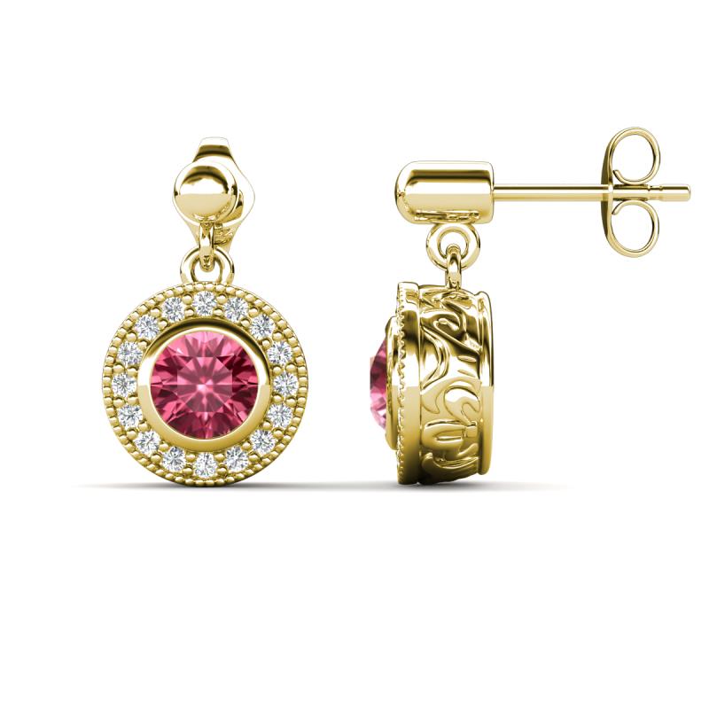 Gila 1.56 ctw (5.50 mm) Round Pink Tourmaline and Natural Diamond Halo Drop and Dangle Earrings 