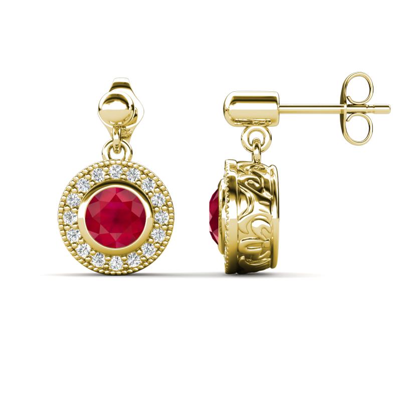 Gila 1.64 ctw (5.50 mm) Round Lab Created Ruby and Natural Diamond Halo Drop and Dangle Earrings 