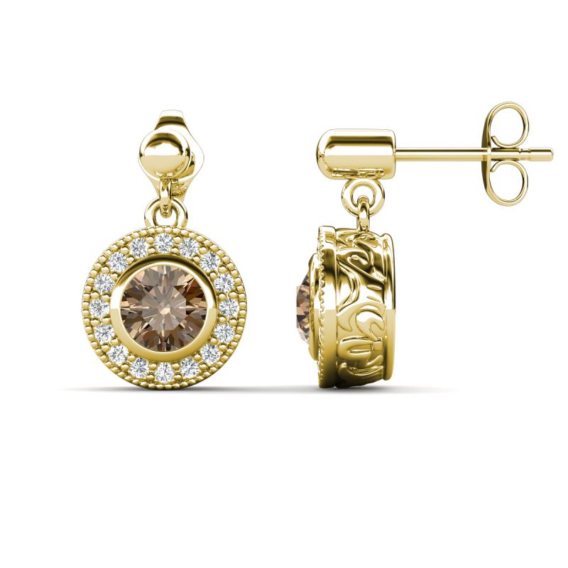 Gila 1.52 ctw (5.50 mm) Round Smoky Quartz and Natural Diamond Halo Drop and Dangle Earrings 