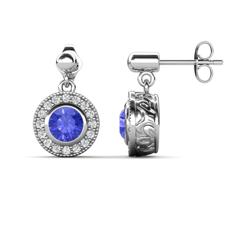 Gila 1.52 ctw (5.50 mm) Round Tanzanite and Natural Diamond Halo Drop and Dangle Earrings 