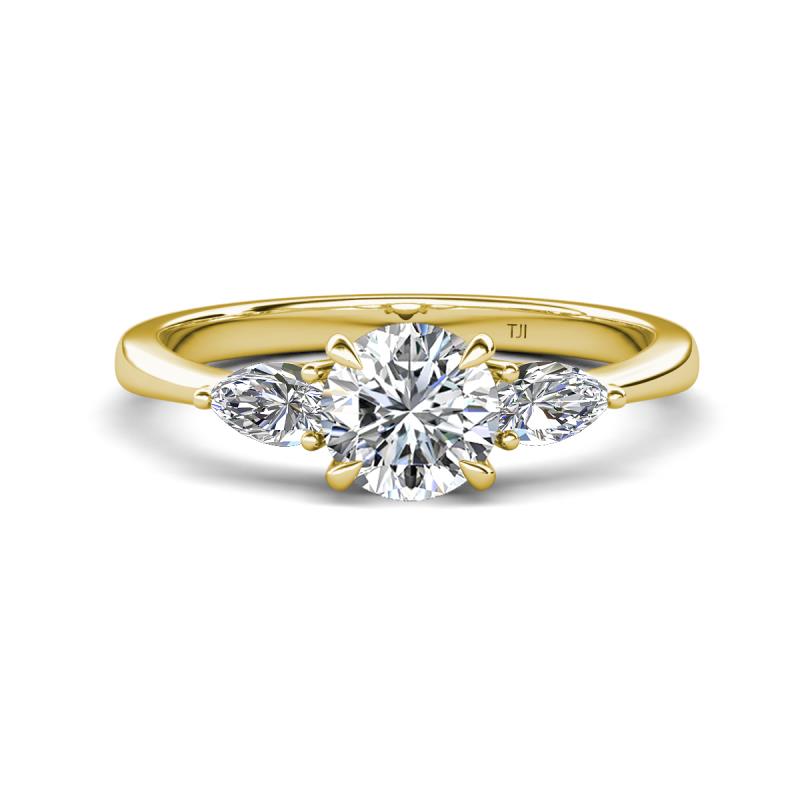Zelia 1.40 ctw (6.50 mm) IGI Certified Round Lab Grown Diamond (VS1/F) and Pear Shape Natural Diamond Three Stone Engagement Ring 