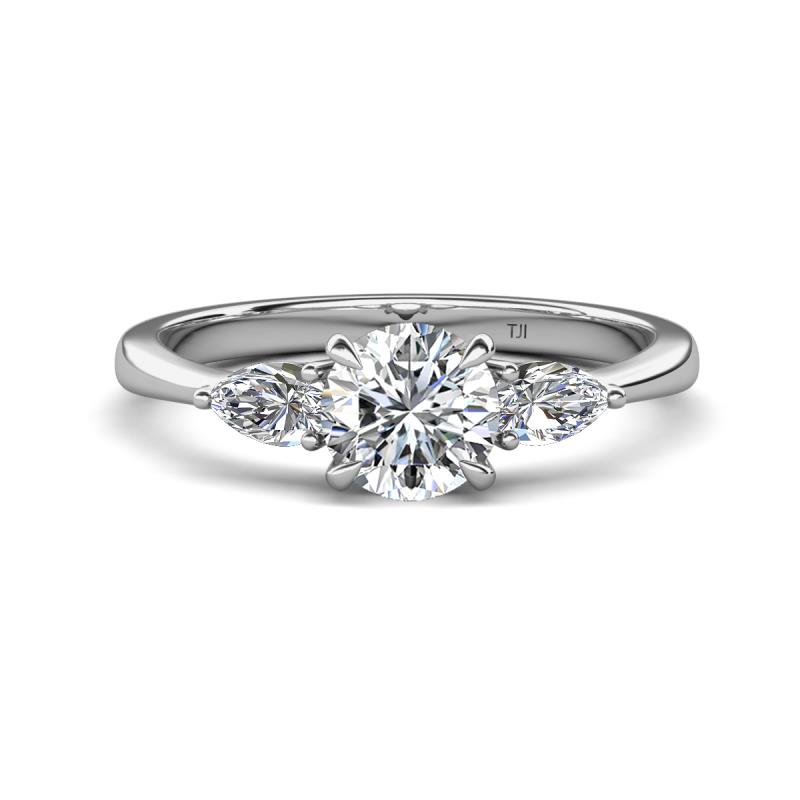 Zelia 1.40 ctw (6.50 mm) IGI Certified Round Lab Grown Diamond (VS1/F) and Pear Shape Natural Diamond Three Stone Engagement Ring 