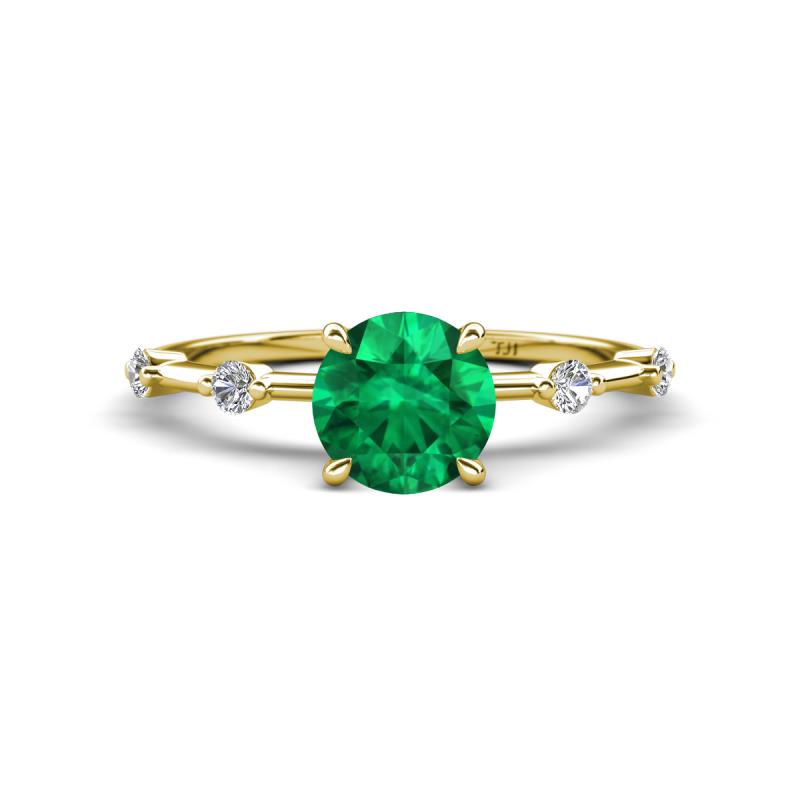 Nuria 0.83 ctw (6.50 mm) Round Emerald and Side Spaced Round Natural Diamond Engagement Ring 