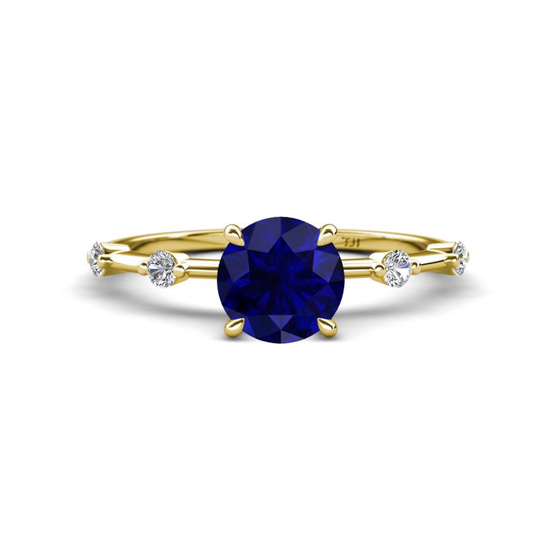 Nuria 1.26 ctw (6.50 mm) Round Blue Sapphire and Side Spaced Round Natural Diamond Engagement Ring 
