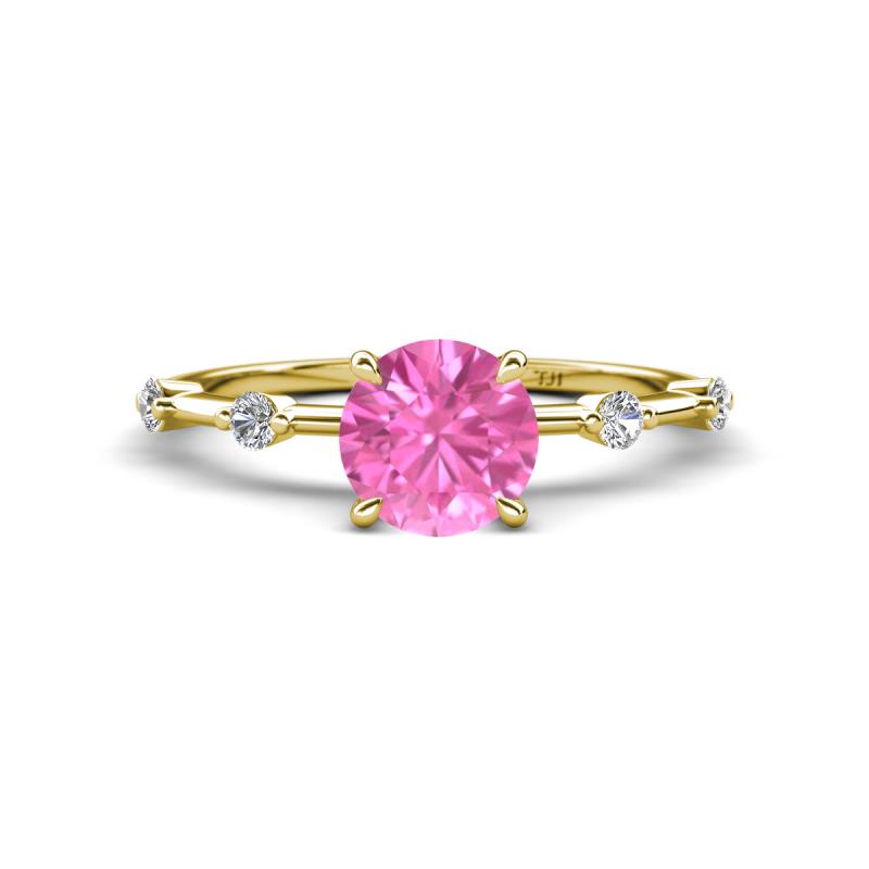 Nuria 1.06 ctw (6.50 mm) Round Pink Sapphire and Side Spaced Round Natural Diamond Engagement Ring 
