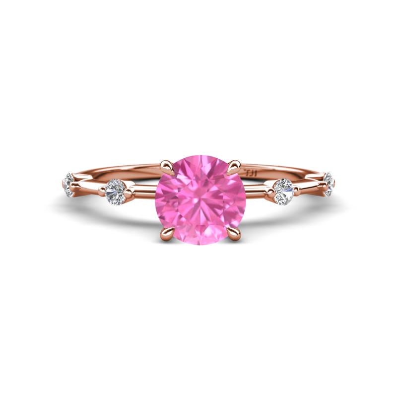Nuria 1.06 ctw (6.50 mm) Round Pink Sapphire and Side Spaced Round Natural Diamond Engagement Ring 