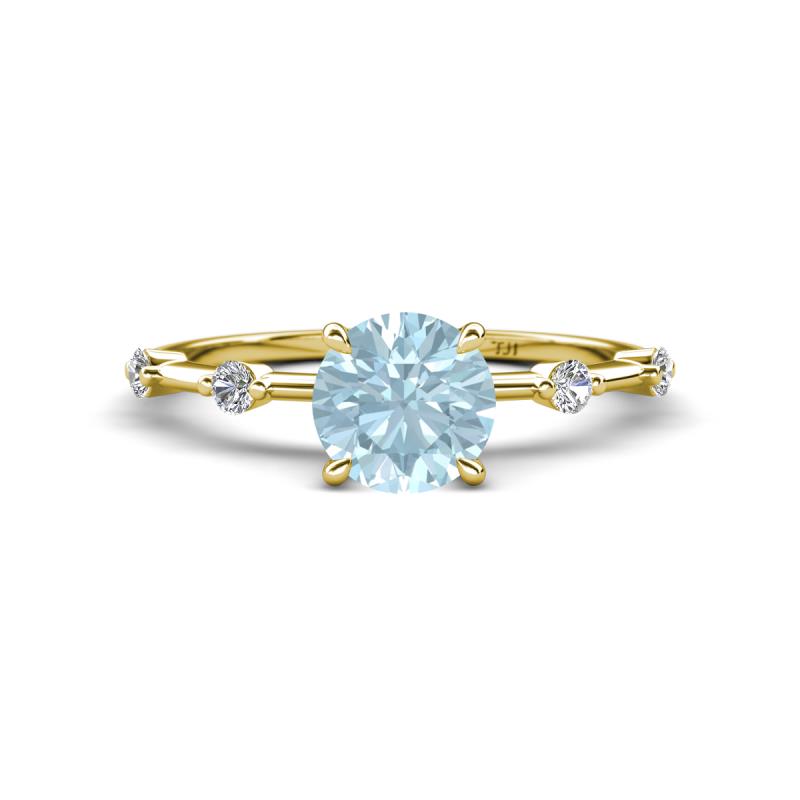 Nuria 0.98 ctw (6.50 mm) Round Aquamarine and Side Spaced Round Natural Diamond Engagement Ring 
