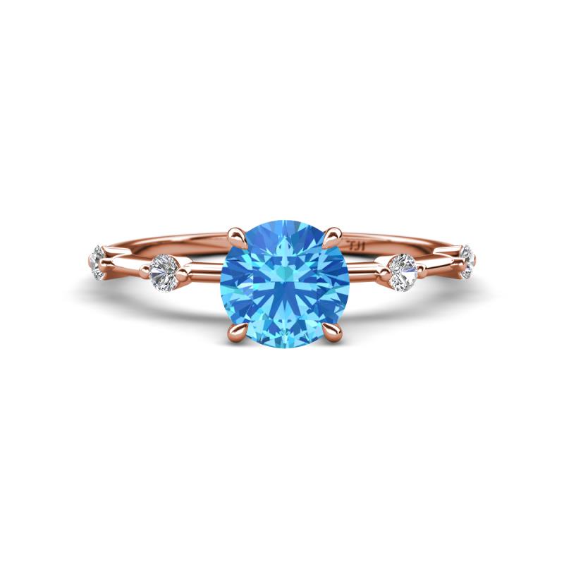 Nuria 1.06 ctw (6.50 mm) Round Blue Topaz and Side Spaced Round Natural Diamond Engagement Ring 