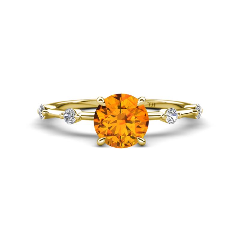 Nuria 0.98 ctw (6.50 mm) Round Citrine and Side Spaced Round Natural Diamond Engagement Ring 