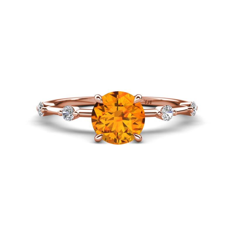 Nuria 0.98 ctw (6.50 mm) Round Citrine and Side Spaced Round Natural Diamond Engagement Ring 