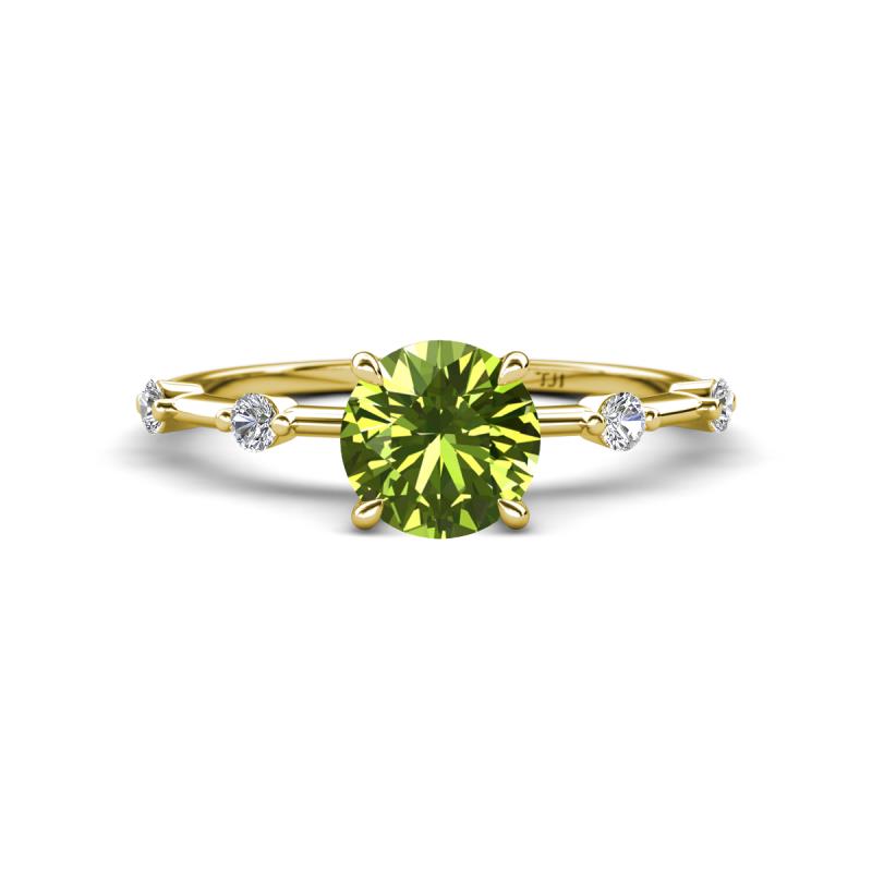 Nuria 1.21 ctw (6.50 mm) Round Peridot and Side Spaced Round Natural Diamond Engagement Ring 