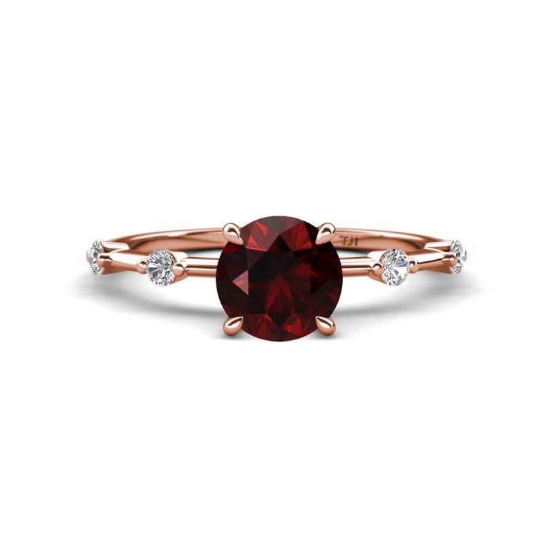Nuria 1.16 ctw (6.50 mm) Round Red Garnet and Side Spaced Round Natural Diamond Engagement Ring 