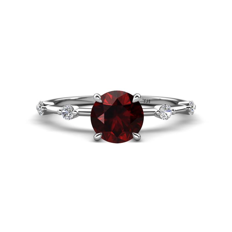 Nuria 1.16 ctw (6.50 mm) Round Red Garnet and Side Spaced Round Natural Diamond Engagement Ring 