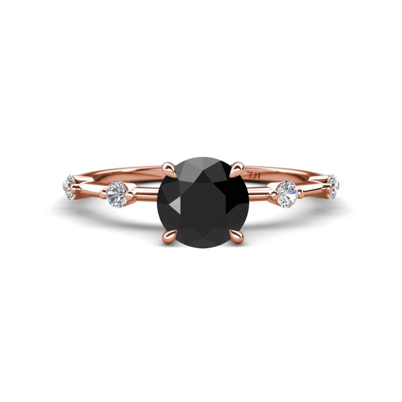 Nuria 1.11 ctw (6.50 mm) Round Black Diamond and Side Spaced Round Natural Diamond Engagement Ring 