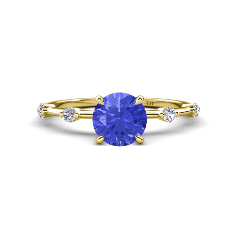 Nuria 1.03 ctw (6.50 mm) Round Tanzanite and Side Spaced Round Natural Diamond Engagement Ring 
