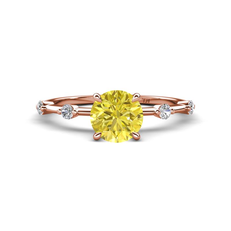 Nuria 0.91 ctw (6.50 mm) Round Yellow Diamond and Side Spaced Round Natural Diamond Engagement Ring 