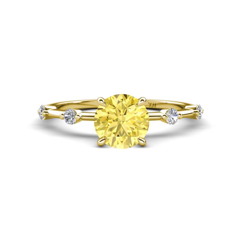 Nuria 1.06 ctw (6.50 mm) Round Yellow Sapphire and Side Spaced Round Natural Diamond Engagement Ring 