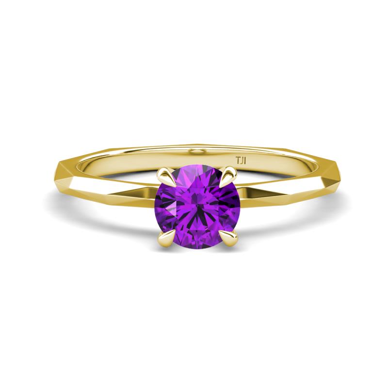 Kiona 0.87 ctw (6.50 mm) Round Amethyst Square Edge Shank Solitaire Engagement Ring 