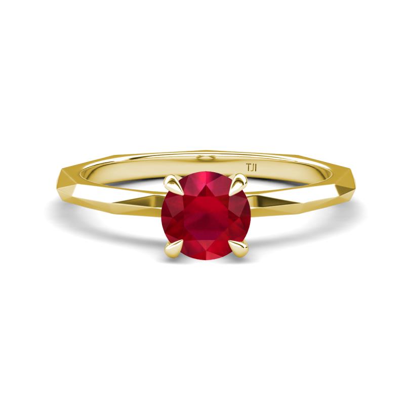 Kiona 0.95 ctw (6.00 mm) Round Ruby Square Edge Shank Solitaire Engagement Ring 