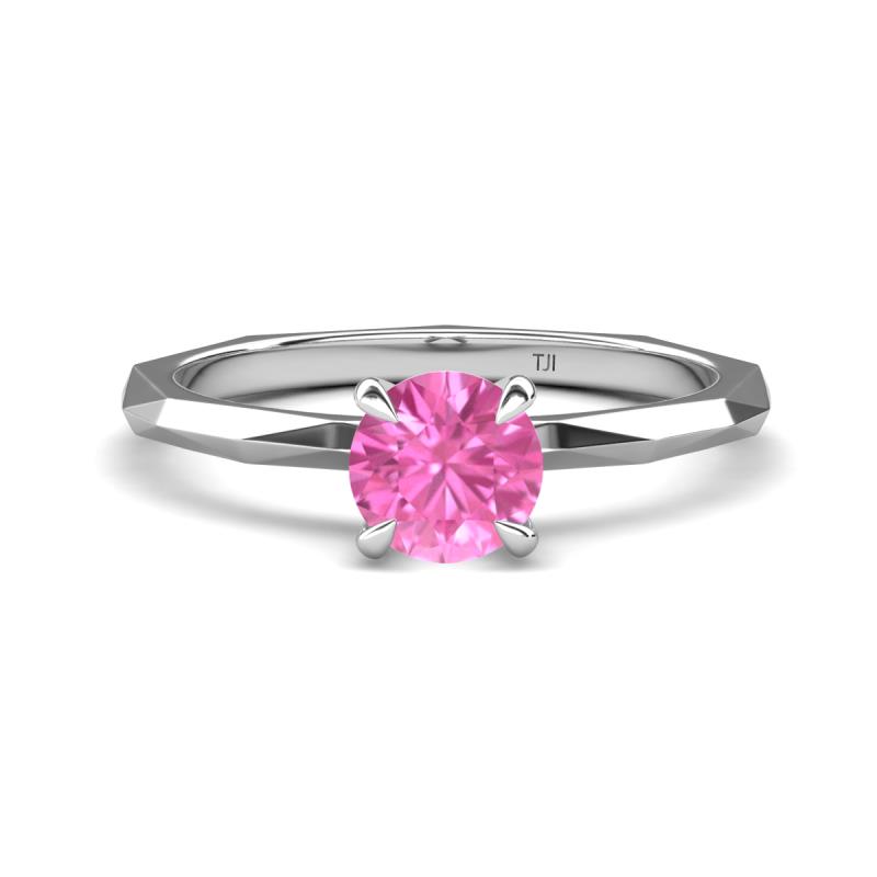 Kiona 0.95 ctw (6.00 mm) Round Pink Sapphire Square Edge Shank Solitaire Engagement Ring 