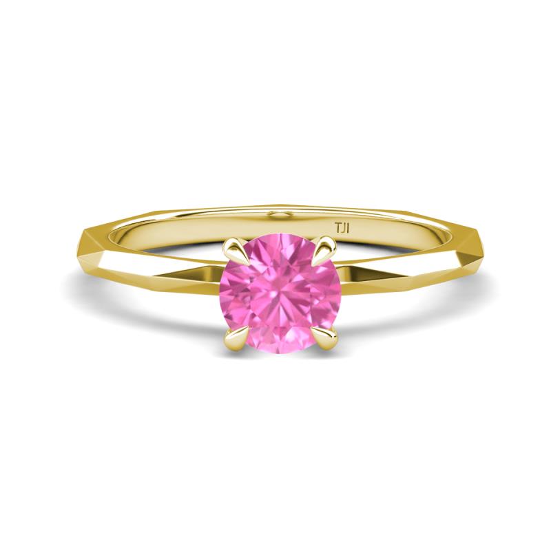 Kiona 0.95 ctw (6.00 mm) Round Pink Sapphire Square Edge Shank Solitaire Engagement Ring 