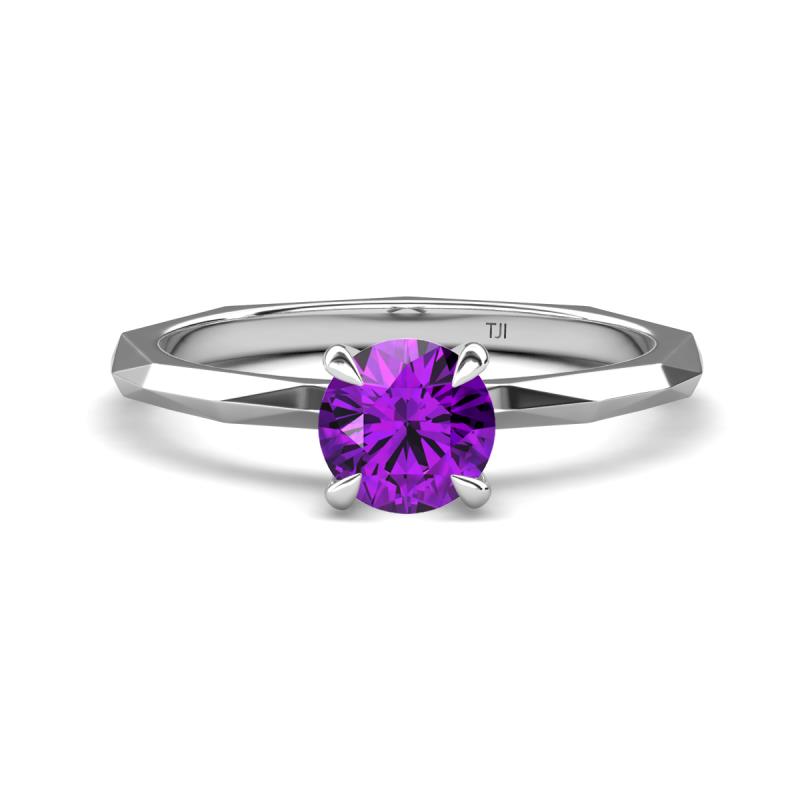 Kiona 0.87 ctw (6.50 mm) Round Amethyst Square Edge Shank Solitaire Engagement Ring 